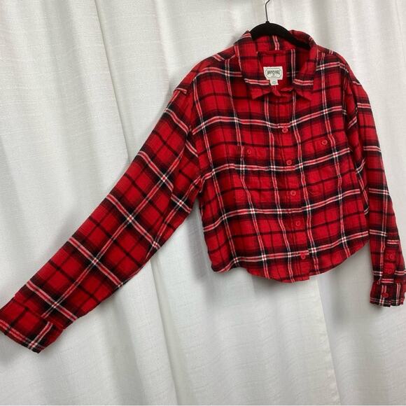 American Eagle Red Plaid Flannel Button Front Cropped Shirt Sz.M NWT - Picture 7 of 12